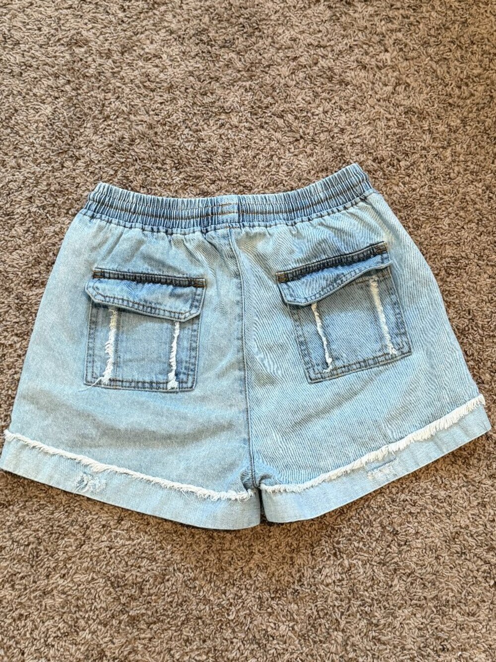 POL Distressed Jean Shorts S Light Wash Elastic Waist Boho - Picture 2 of 8